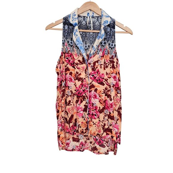 Women's - Anthropologie Floral Sleeveless Button Down Top, Size Small - Picture 1 of 8